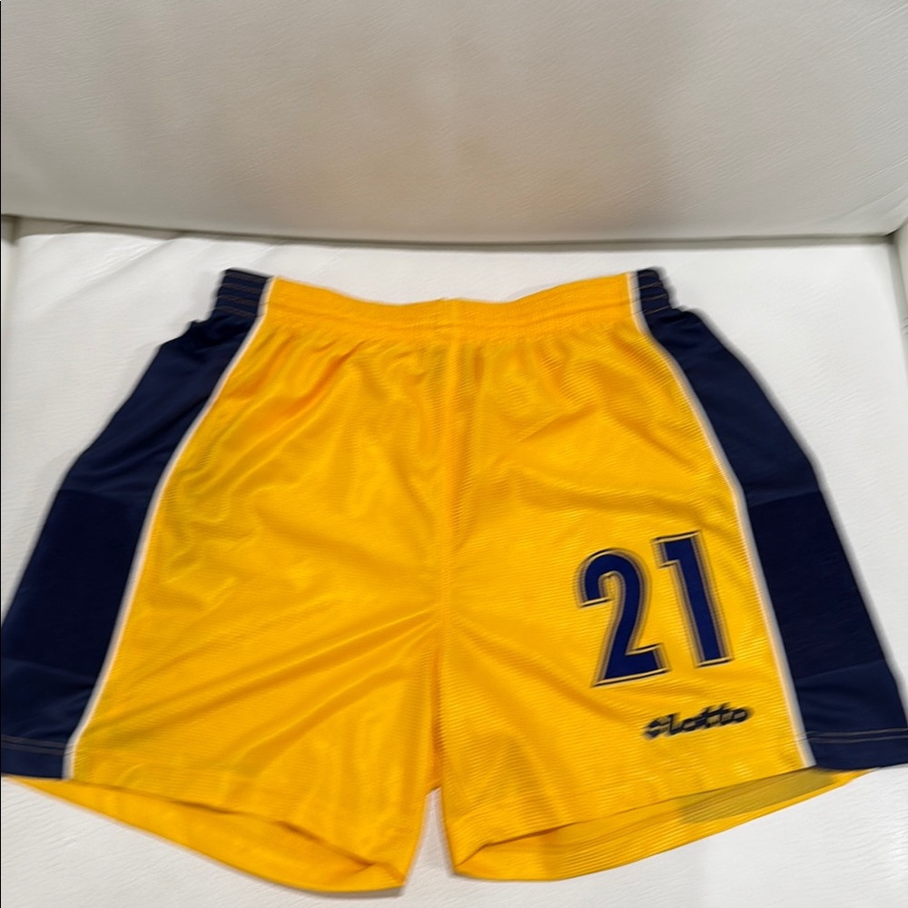 Athletic Yellow and Blue Team Ukraine soccer shorts with Number 21